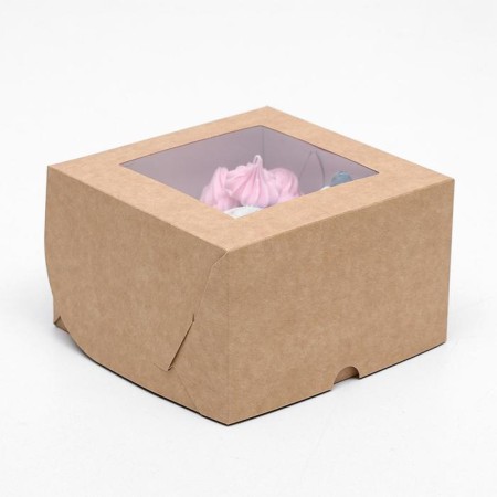 Confectionery folding box for cupcakes with a window for 4 pcs, craft 16 x 16 x 10 cm-1