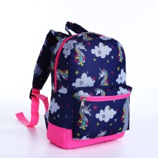 Baby backpack on lightning, external pocket, reflective strip, blue color