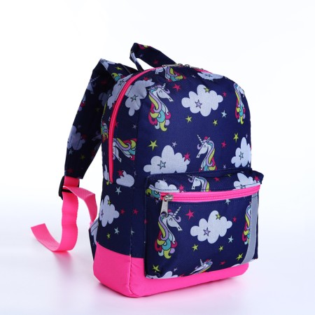 Baby backpack on lightning, external pocket, reflective strip, blue color