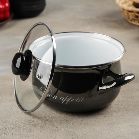 Metallic pan, 2.1 l, glass cover, induction, black color-1