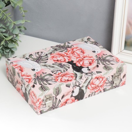 Casket tree "Caches and a cupboard in flower jungle" leatherette 5.5x24x17 cm-4