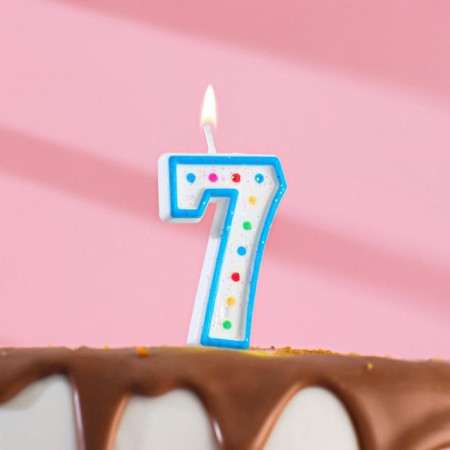 Свеча для торта «‎Горошек»‎, цифра "7", блестки, 7 см, МИКС