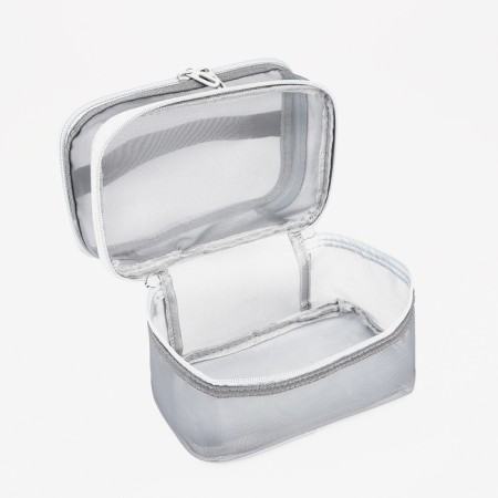 Cosmetic bag, 2 parts on zippers, gray color-3
