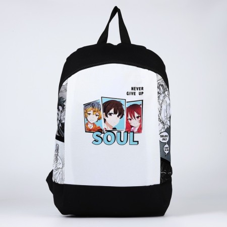 School textile “anime” school, 46x30x10 cm, vertical pocket, black color, white-1