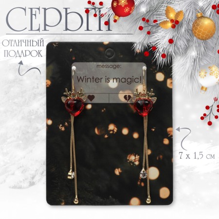 New Year! Earrings "New Year" deer, white-red color in gold