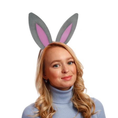 Carnival rim "ears of a hare", foam rubber, gray-pink color
