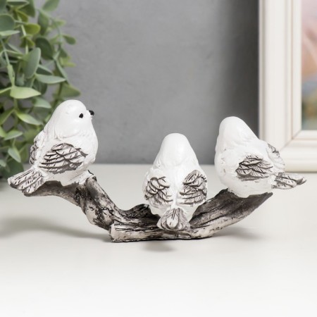 Polystone souvenir "Three white sparrow on a twig" 7.5x17x8.5 cm-2