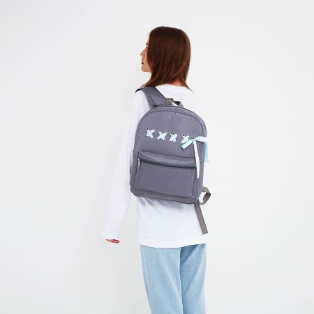 School textile school backpack with ribbons, 38x29x11 cm, gray color, lightning department-4
