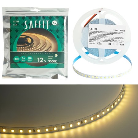 SAFFIT LED strip, 5 m, SMD2835, 120 LED/m, 9.6 W/m, 12V, glow warm white