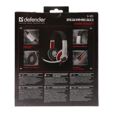 Headphones Defender Warhead G-120, game, full-size, microphone, 3.5mm, 2 m, black and red-12