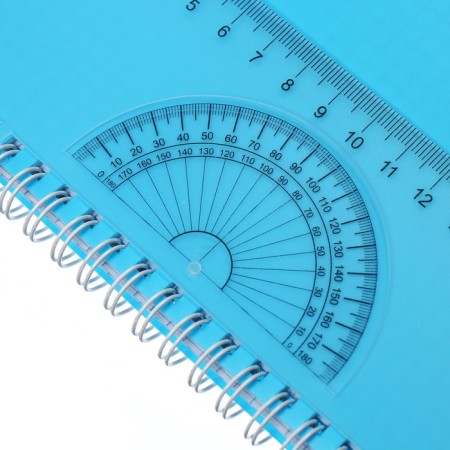 Notebook A5-80 sheets in a cage, on a crest, a plastic cover, a removable ruler made of transparent plastic, blue-3