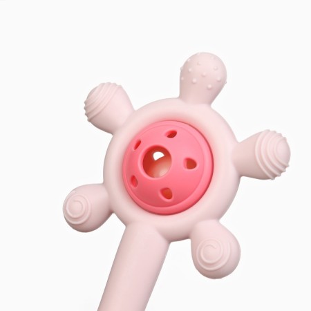 Silicone teething with a rattle "Baby", Pink color, crumb I-3