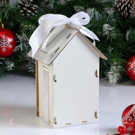 Wooden box, 13.5 × 11.5 × 21 cm "New Year. House", gift packaging, white-1