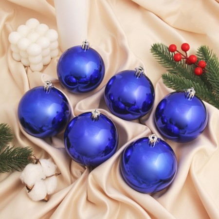 Set of balls plastic D-8 cm, 6 pcs "vintage gloss" blue