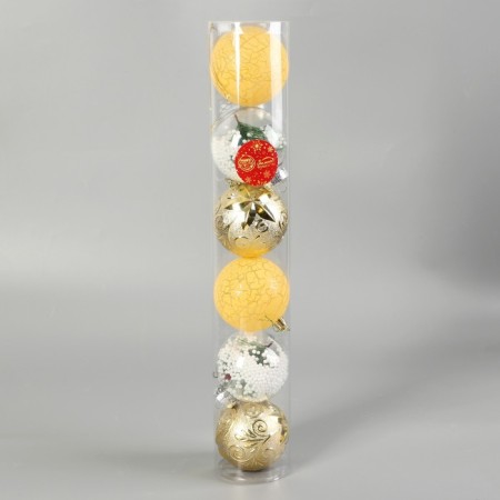 Set of balls plastic D-8 cm, 6 pcs "Melody" Christmas tree is a crack, gold-1