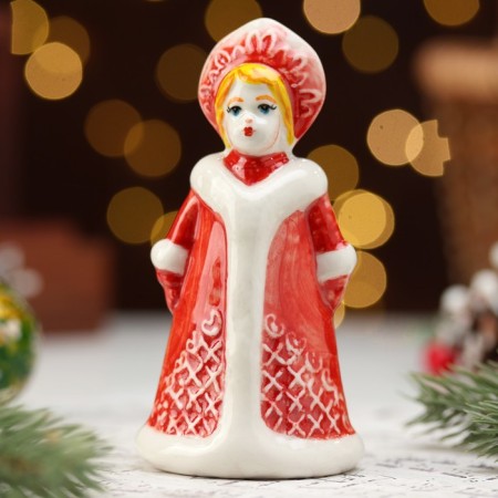 Souvenir "Snow Maiden Snowflake", red fur coat, 12 cm, porcelain-1