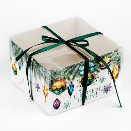 Box for Capcake "Fir Frigs", 16 x 16 x 10 cm, New Year-1