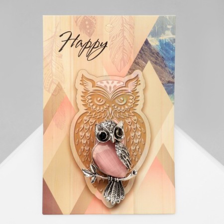 Owl brooch, lilac color in black silver