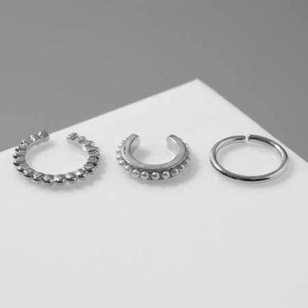 Earrings "cafs" cuffs, set 3 pcs, white color in silver-4