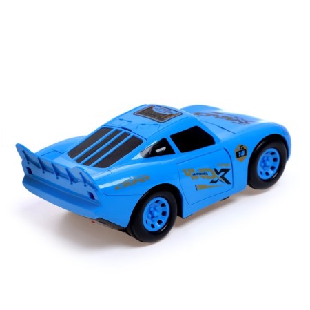 The car "Carry", works from batteries, shoots with discs, light and sound, blue color-4