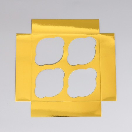 Capley box, confectionery packaging with a window, 4 cells "golden", 16 x 16 x 10 cm-4