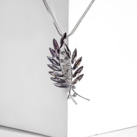 Pendant "Flower" petals, white-gray color in silver, l = 92 cm