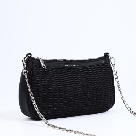 Baget bag with zipper, long belt, black color