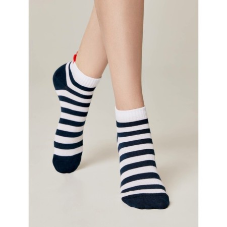 Women's cotton socks CONTE Elegant Active, size 23, white color, dark blue-2