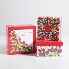 A set of boxes 3 in 1, gift packaging, “March 8”, 18 x 18 x 10–22 x 22 x 12 cm
