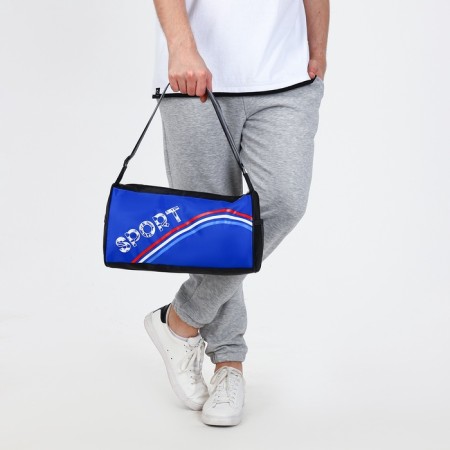 Sports bag with zipper, long belt, black color/cornflower-1