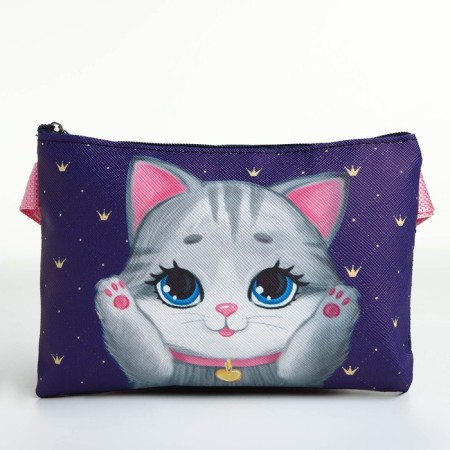 Children's bag for a girl "Tender cat", eco-leather, blue, 16x11 cm-1