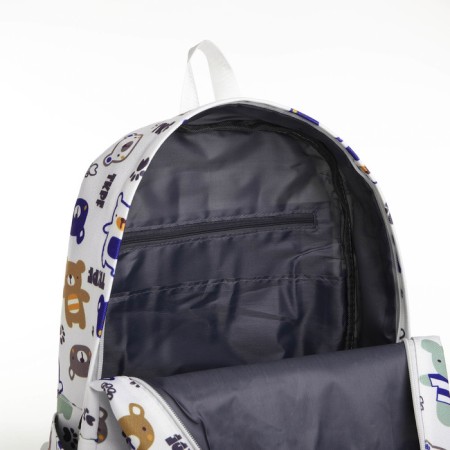 School backpack of textiles on a zipper, 3 pockets, white color-3