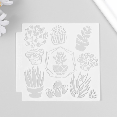 Plastic stencil "succulents in pots" 13x13 cm-3