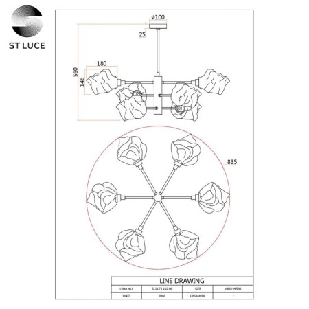 Ceiling Ceiling ST LUCE. SL1175.102.06. Portici. 6x40 watts, E14, 85x85x56 cm, chromium color-9