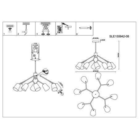 Ceiling EVOLUCE lamp. Sle155942-08. Mario. 8x40 watts, E14, 79x79x54 cm, black color-5