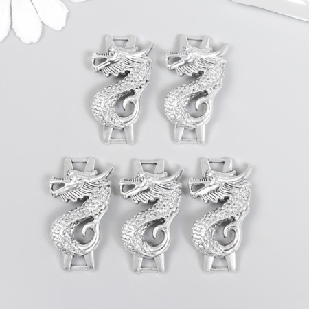 Connector for creativity Metal 2 ears "Chinese dragon" silver 3.6x2 cm-2