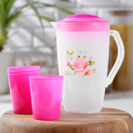 Set of drinking "Oasis", 5 items: jug 1.5 l, 4 glasses 200 ml, 17 × 13 × 20 cm, color mix