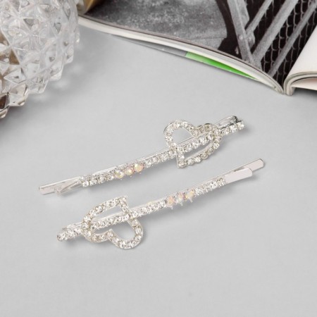 Hair invisibility "Ebba" (set 2 pcs) heart, 6 cm, silver