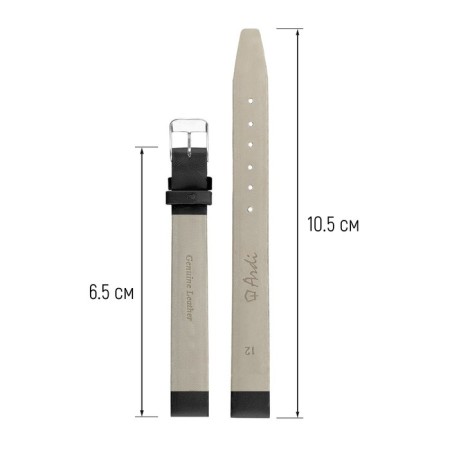 Watch strap, female, 12 mm, harness 65 mm, larynx 105 mm, genuine leather, black-1