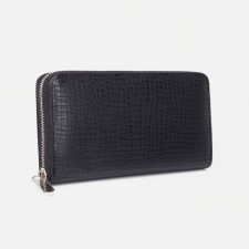 Male purse with zipper, department for bills, for maps, for coins, black color