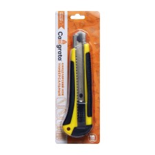 Chancellery knife 18 mm Plastic with met., Director, latch, rubberized mix in blister