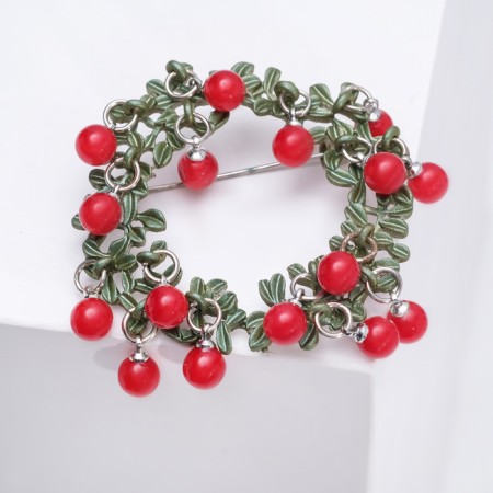 Brother "Wreath" lingonberry, red-green color in silver-1