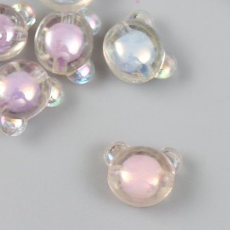 Beads plastic "Bear head with a colored middle" gloss mix 1.4x1.6x2 cm-2