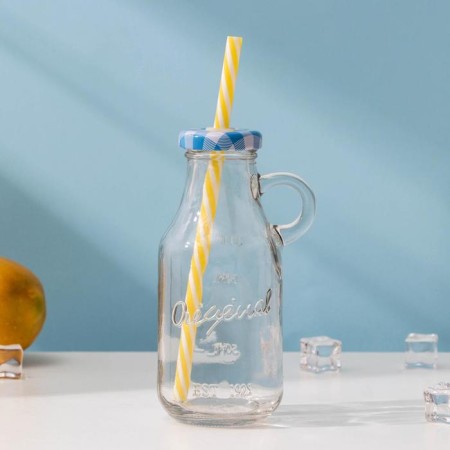 Glass bottle with a lid and a tube, 200 ml, 7.5 × 6 × 14.5 cm, color mix