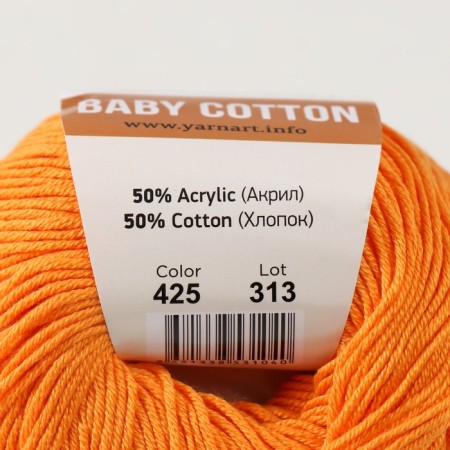 Yarn "Baby Cotton" 50% acrylic 50% cotton 165m/50g (425 orange)-3
