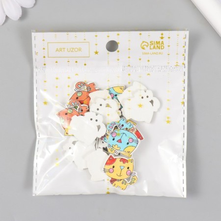 A set of buttons of decorative wood "Cute kitten" set 15 pcs mix 2x2.1 cm-4