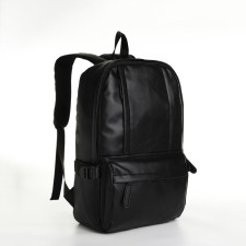 City backpack of artificial leather with lightning, 5 pockets, black color
