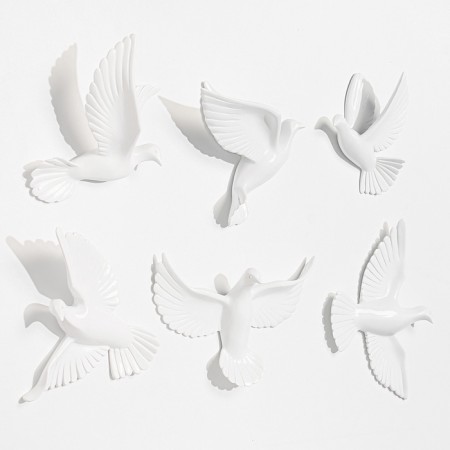 Wall -wall decor "Birds" 6 pieces 14 x 23.5 x 6 cm, white-4