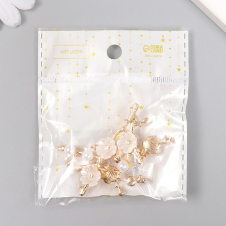 Decor for creativity Metal "Branch Flower" rhinestones, pearls 5x6 cm-4