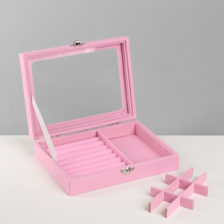 Steam for jewelry "Casket", 7 stripes, 9 cells, 20.5 × 15 × 5 cm, pink color-4